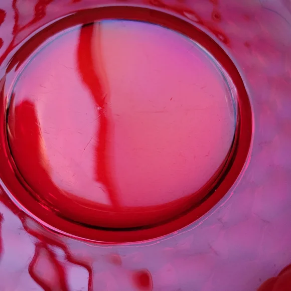 SOLD Ruby Red Plates Georgian Thumbprint Luncheon Dessert Salad 8" Set 4 - Picture 2 of 11